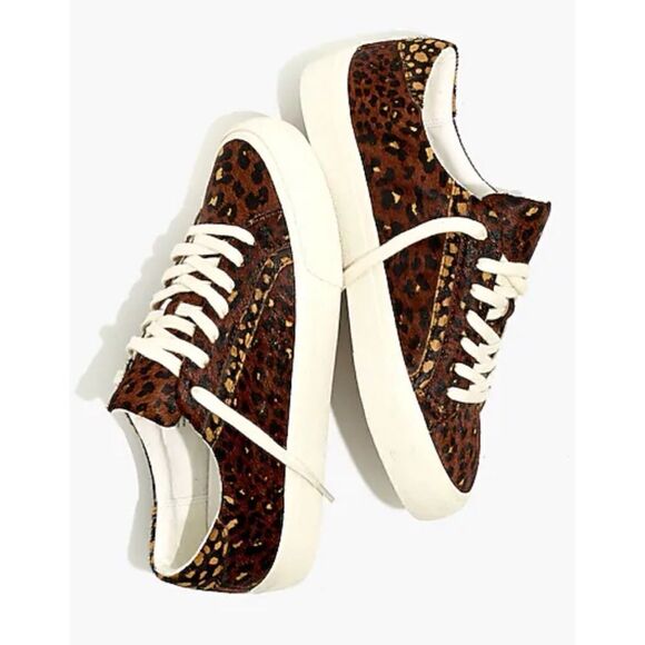 Sidewalk Low-Top Sneakers in Painted Leopard Colorblock Calf Hair Size 7 - Picture 1 of 9